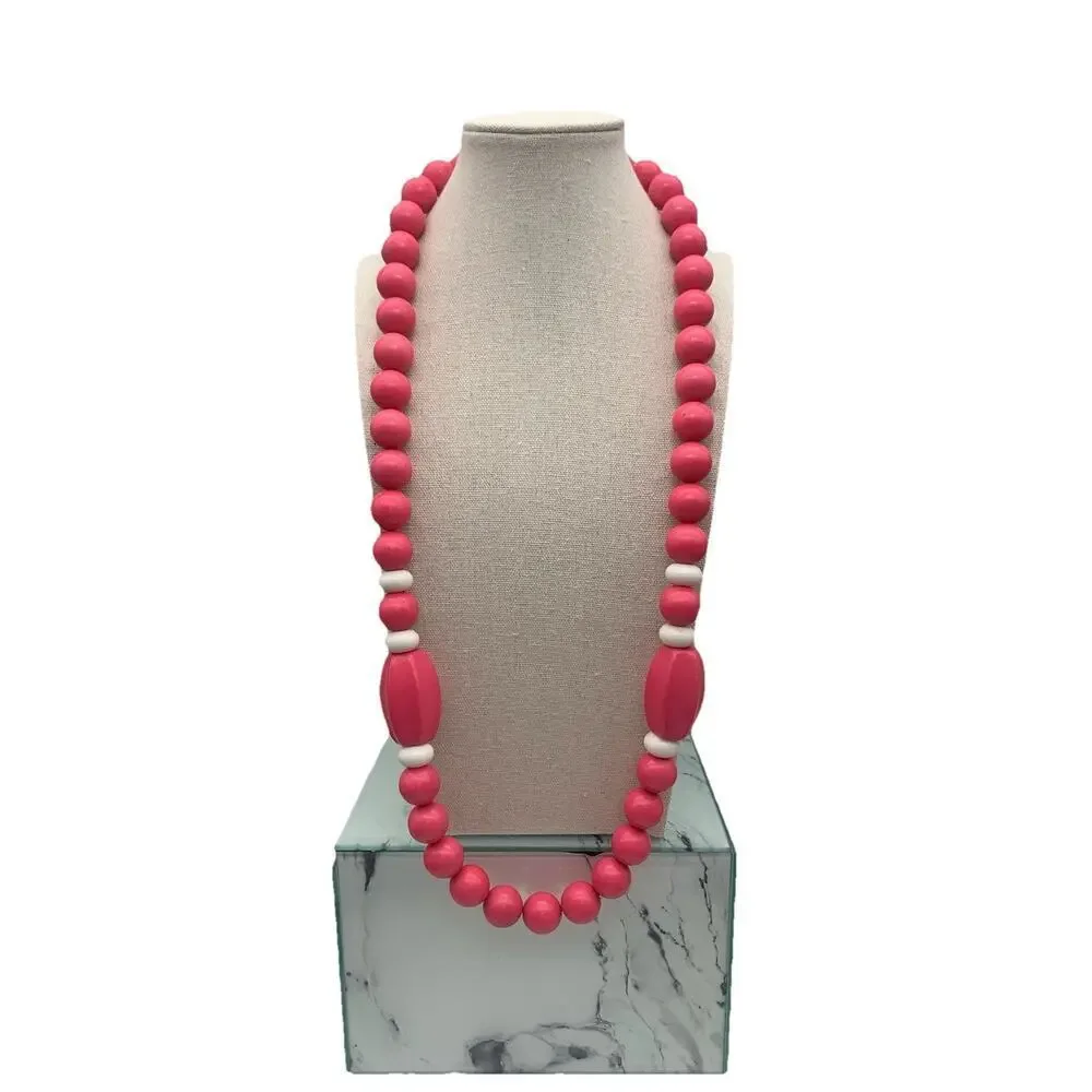 Pink Beaded Large Statement Necklace Barbie‎ Pink Fun Summertime Well Made